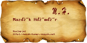 Mazák Hümér névjegykártya